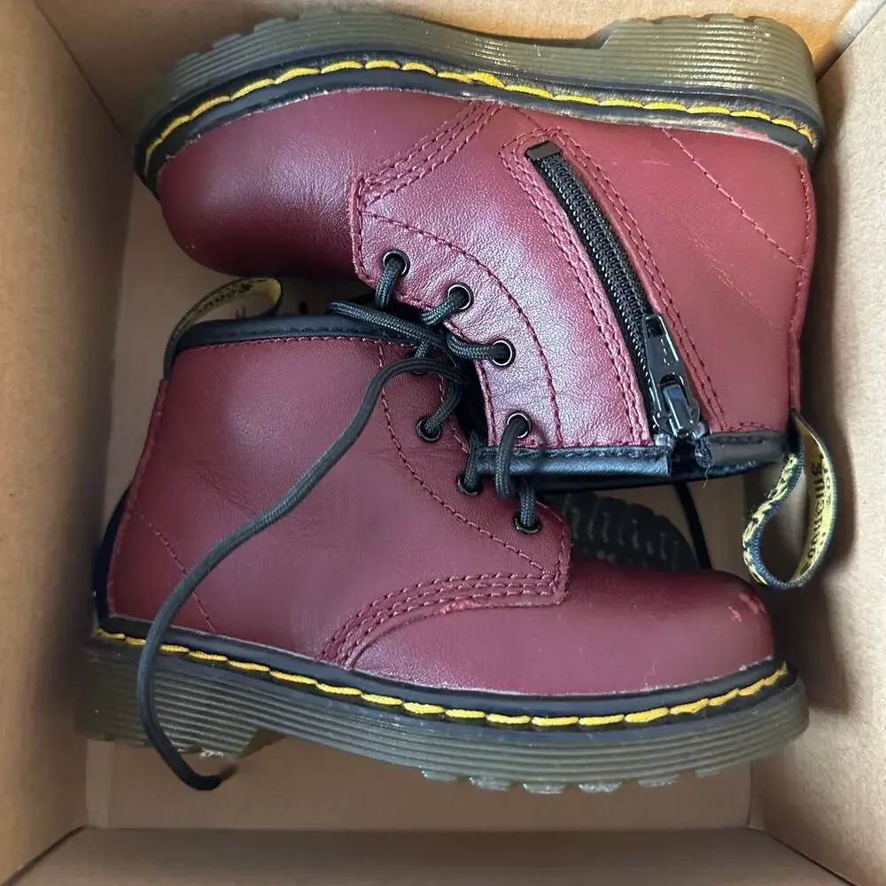 Doc Martens Toddler 1460 Softy T Leather Ankle Side Zip Boots Size 6 Cherry Red